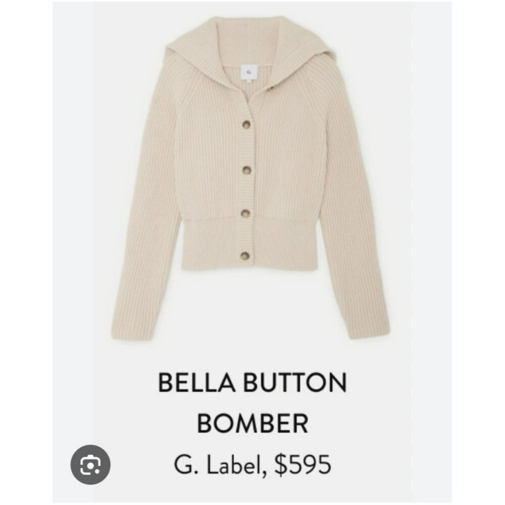 G. Label by Goop GWYN Cream Bella Button Bomber Cardigan Sweater Minimalist - Picture 2 of 16
